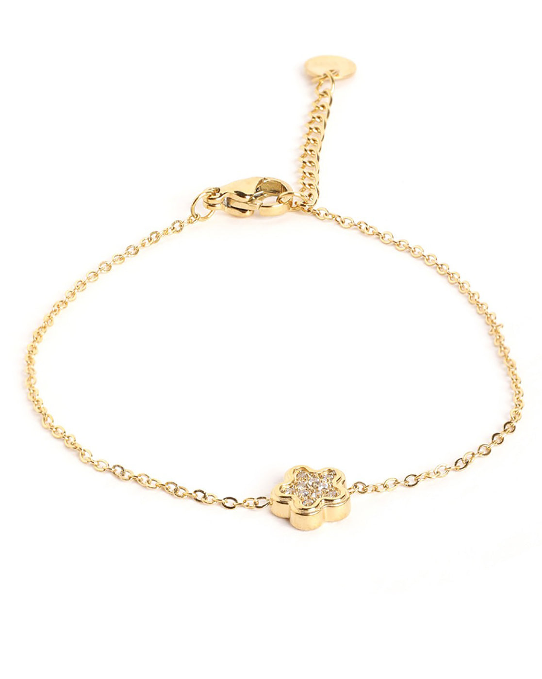 18kt Gold Plated CZ Floral Charm Adjustable Bracelet