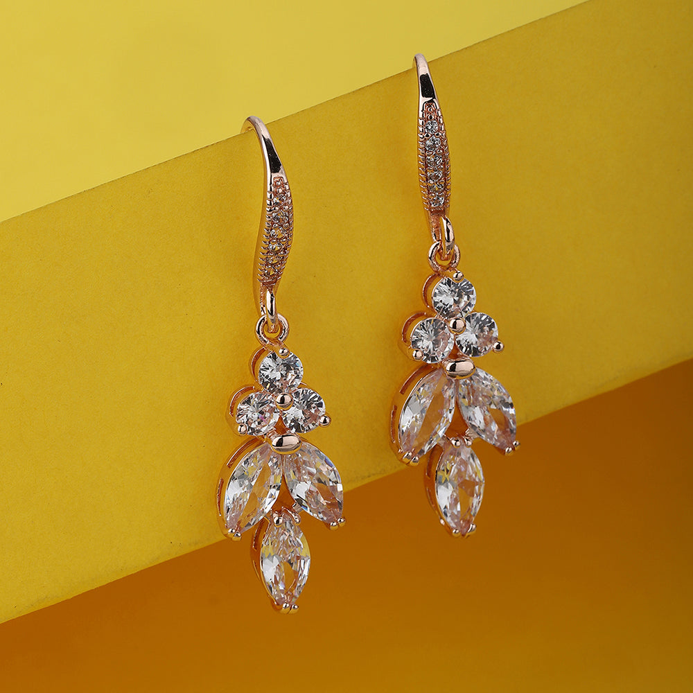 Carlton London Rose Gold-Plated Cz Studded Contemporary Drop Earrings Fje3315