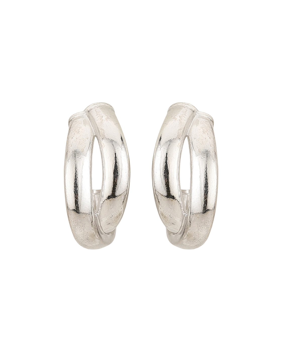 Rhodium Plated Contemporary Half Hoop Earrings