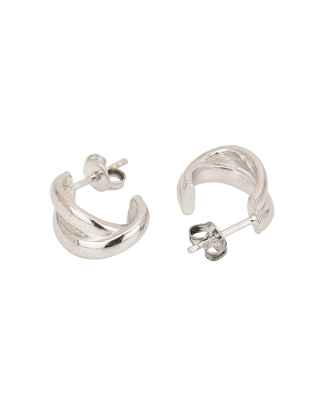 Rhodium Plated Contemporary Half Hoop Earrings