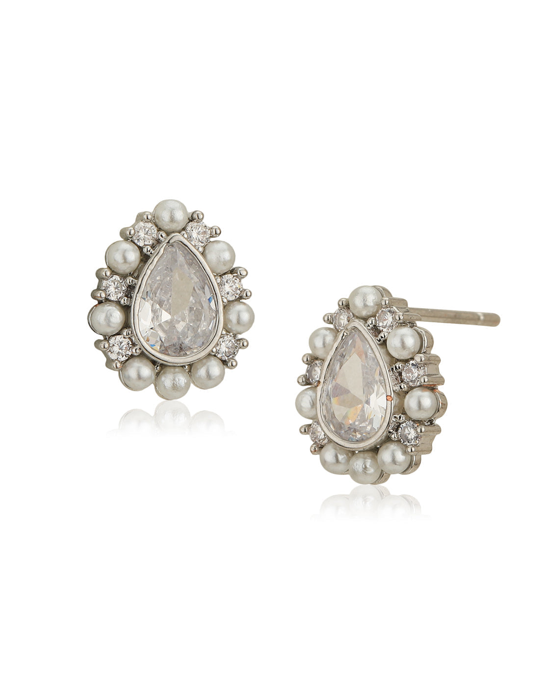 Silver Plated CZ & Pearl Tear Drop Stud Earring for women