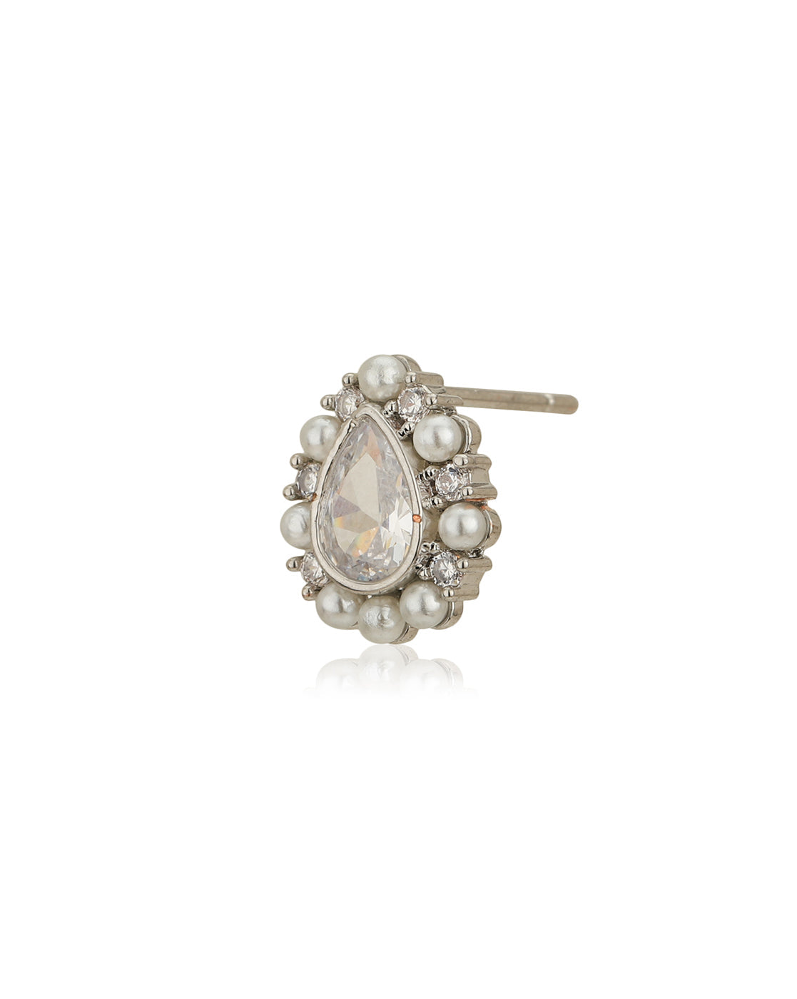 Silver Plated CZ & Pearl Tear Drop Stud Earring for women