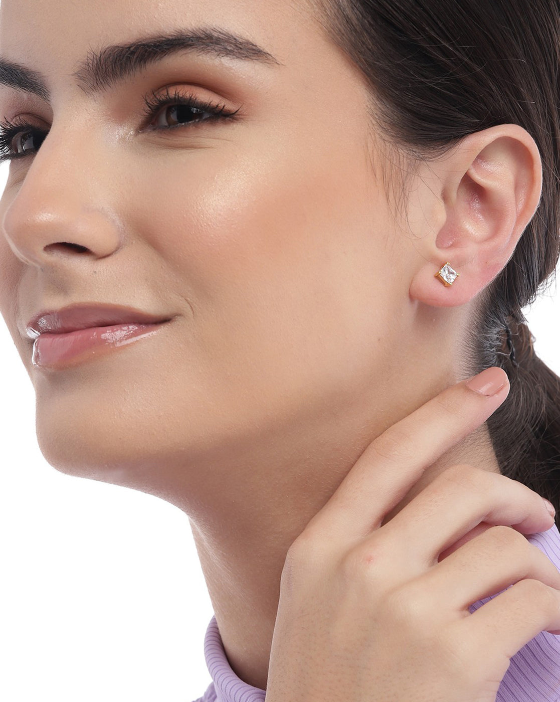 18kt Gold Plated with CZ Square Stud Earring for women