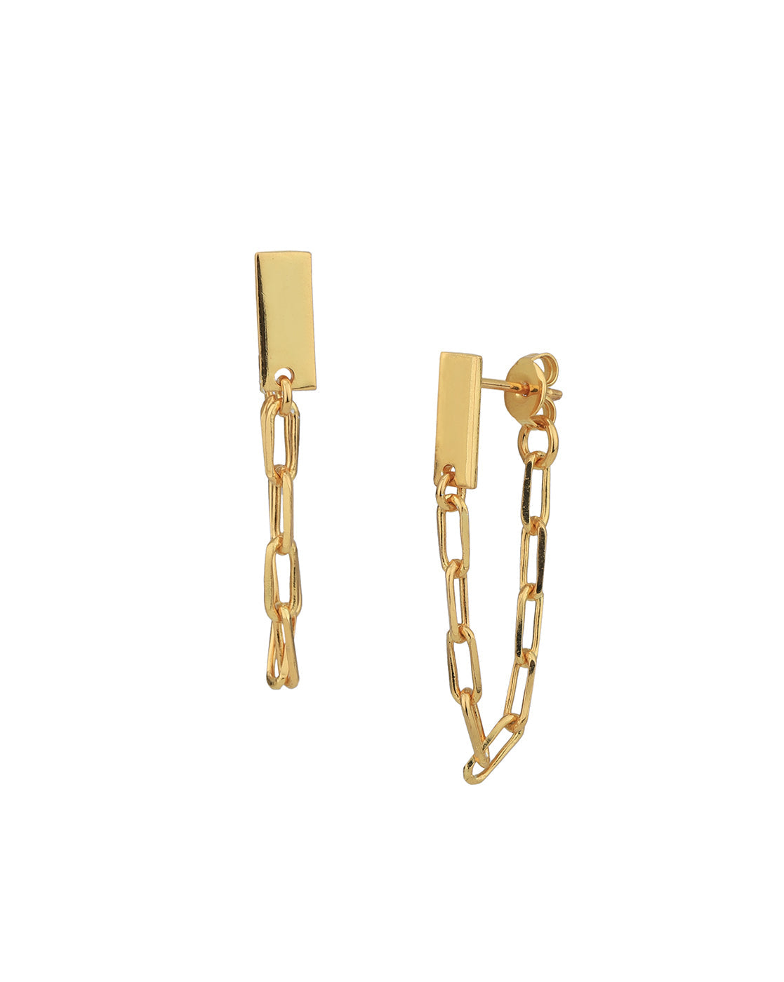 18kt Gold Plated Dangling Chain Front Back Drop Earring for women