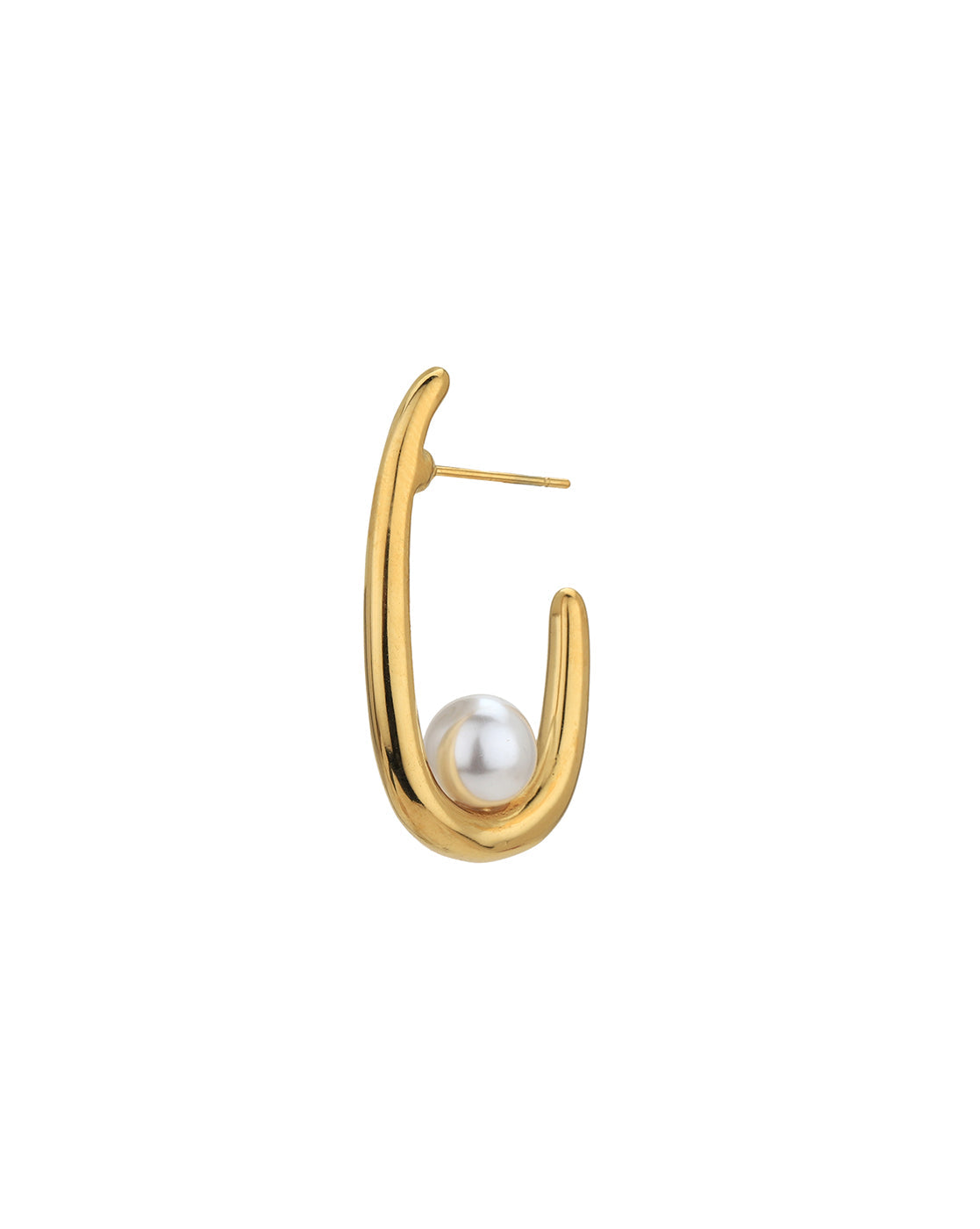 Gold Plated with Pearl Contemporary Half Hoop Earring for women