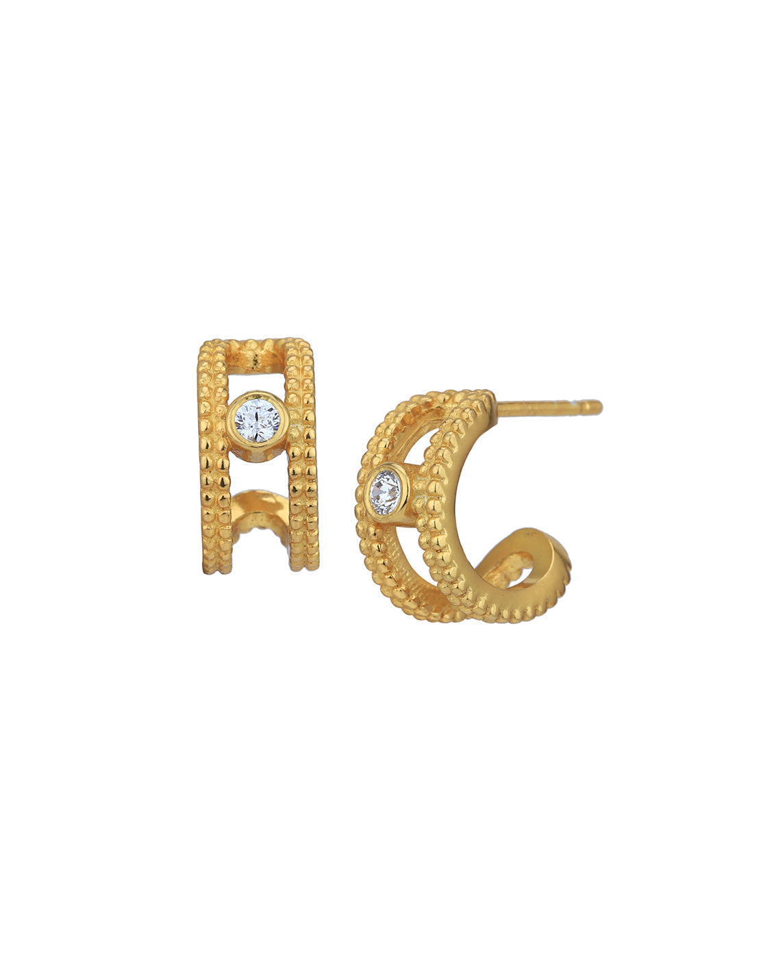 18kt Gold Plated with CZ Half Hoop Earring