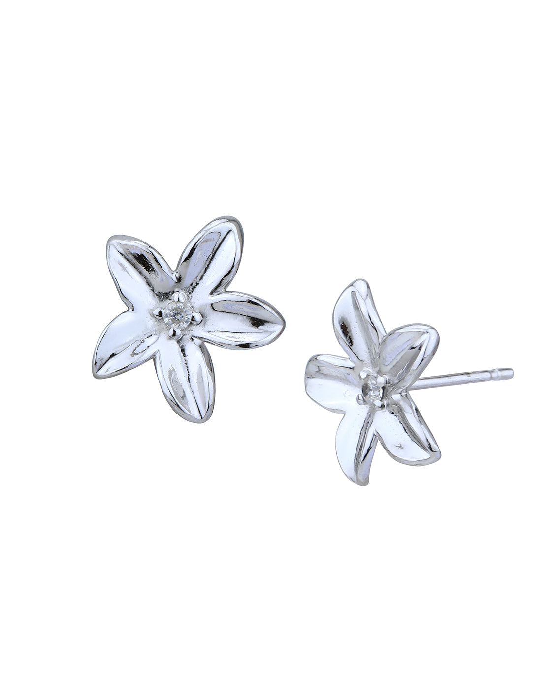 Rhodium Plated Floral Stud Earring