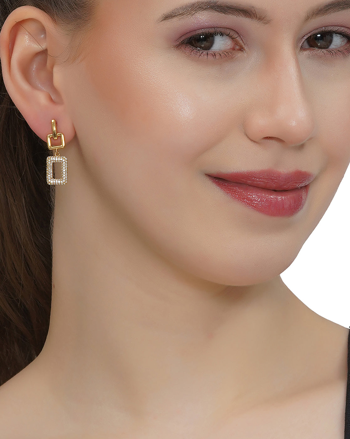 18kt Gold Plated with CZ Contemporary Drop Earring