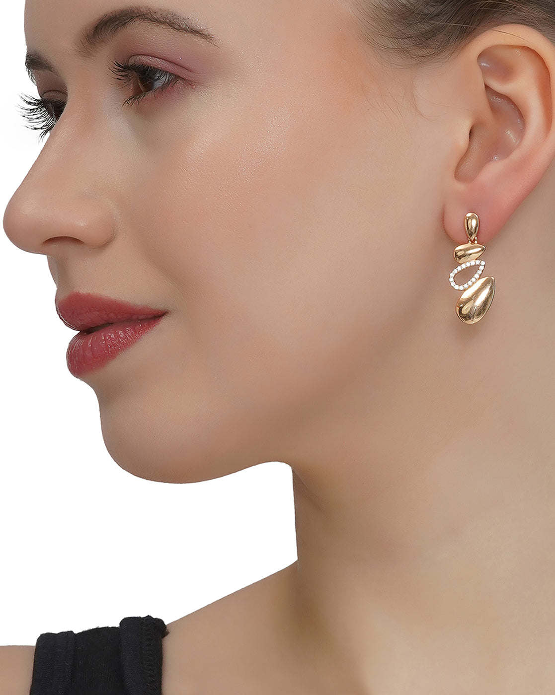 18kt Rose Gold Plated with CZ Contemporary Drop Earring