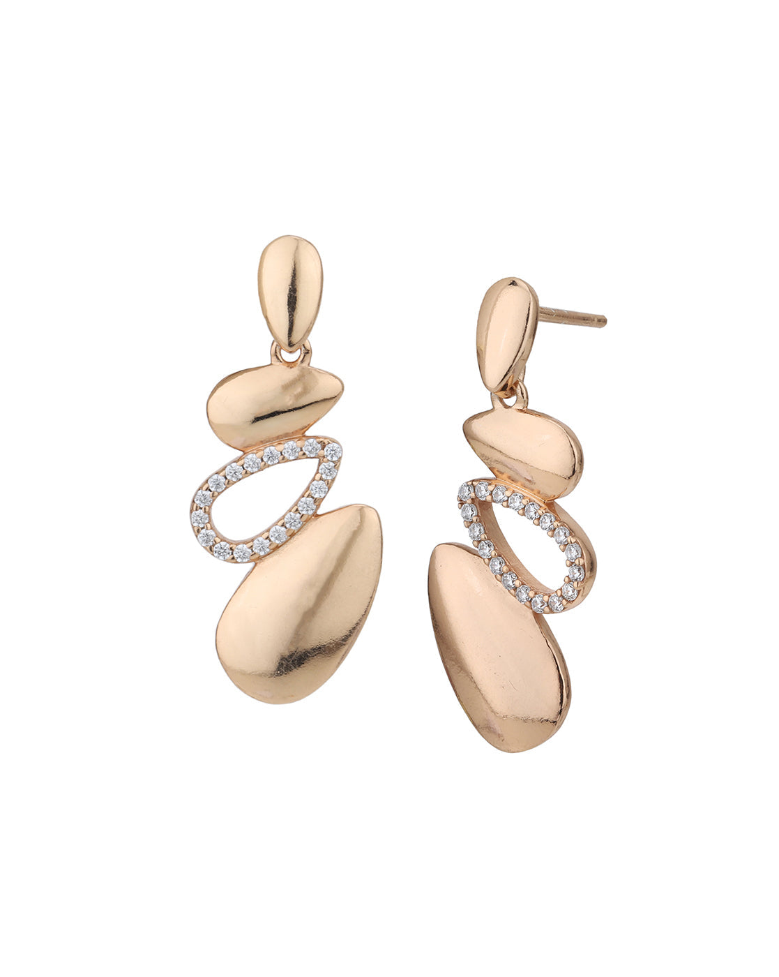 18kt Rose Gold Plated with CZ Contemporary Drop Earring