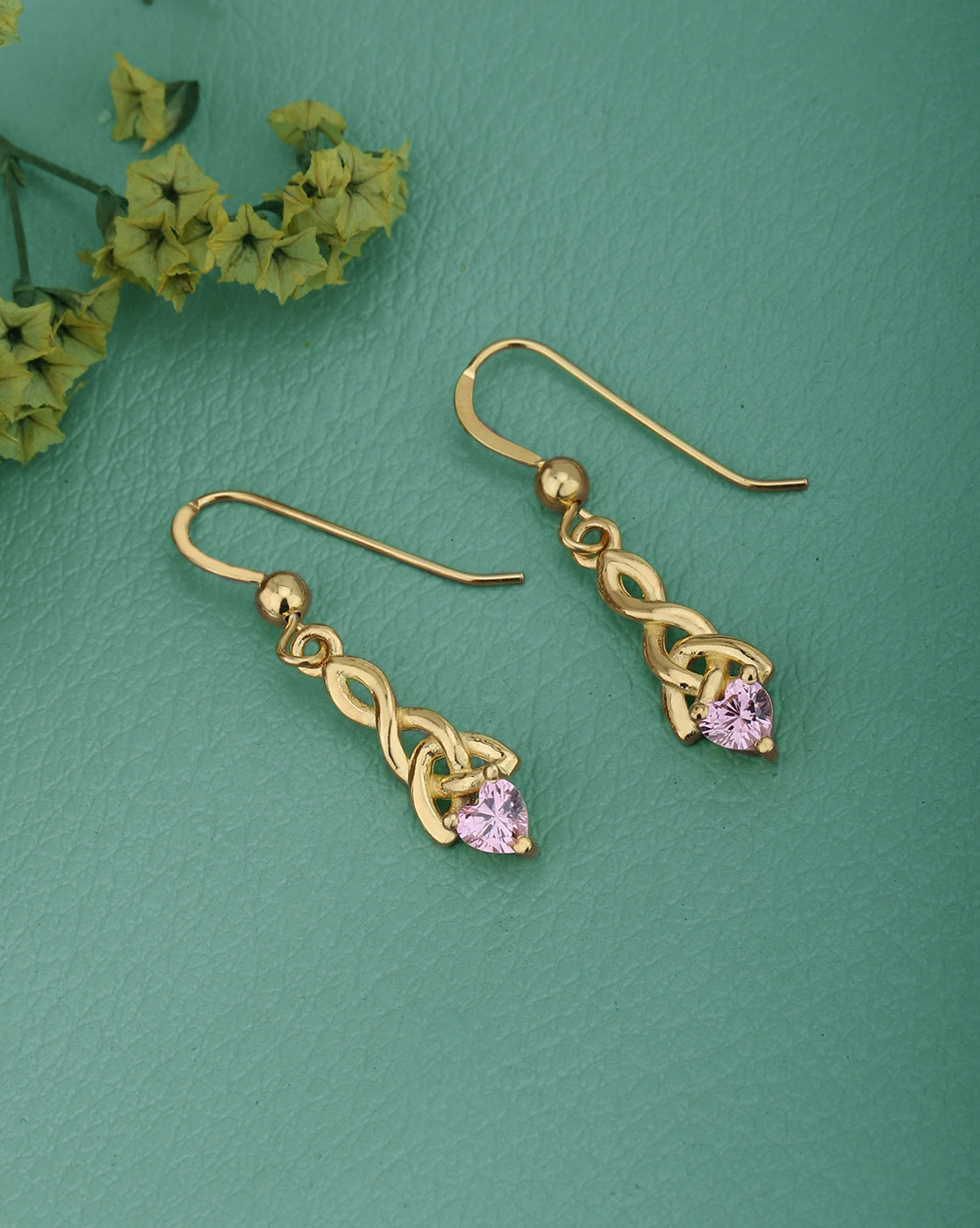 18kt Gold Plated with CZ Dangling Heart Solitaire Drop Earring