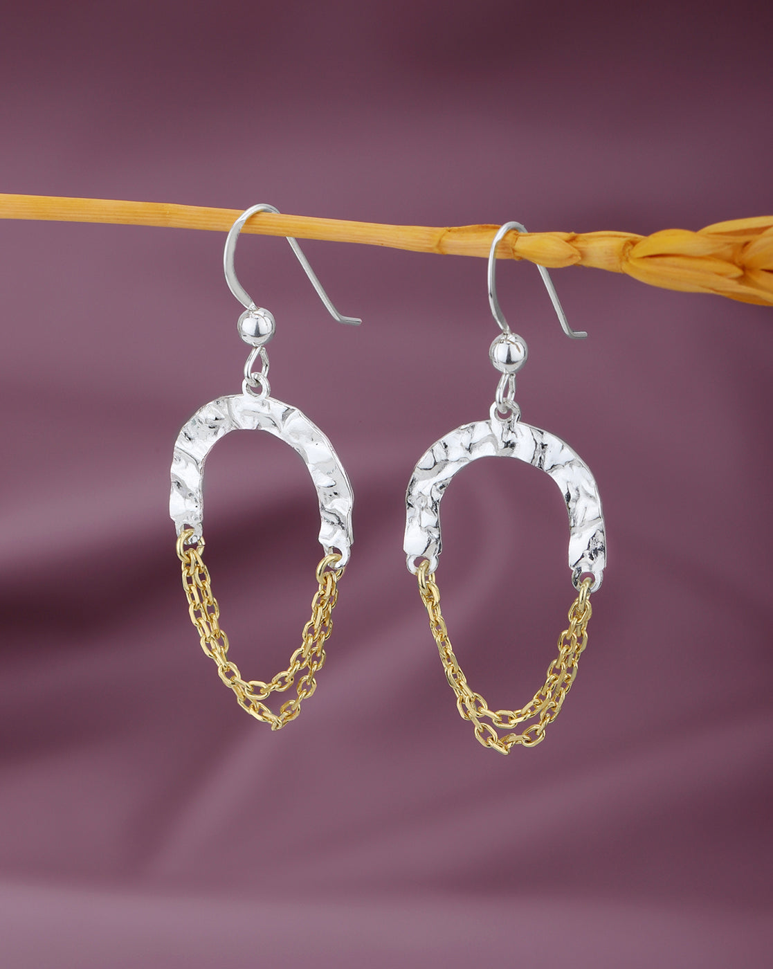 Rhodium with 18kt Gold Plated Contemporary Drop Earring