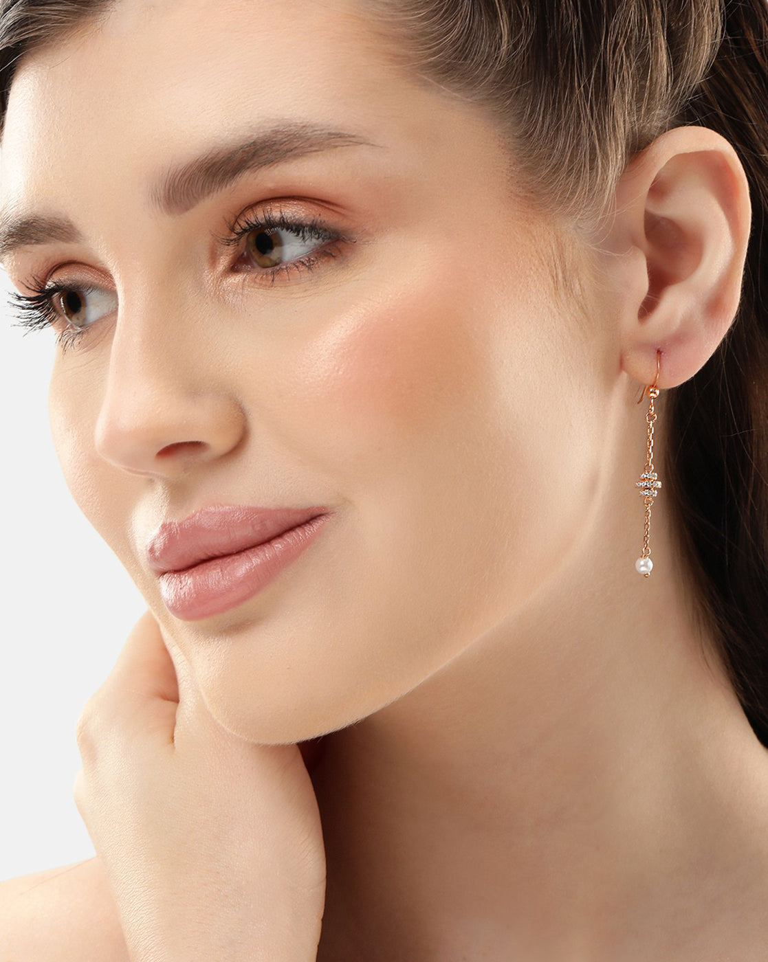 18kt Rose Gold Plated CZ and Pearl Drop Earring