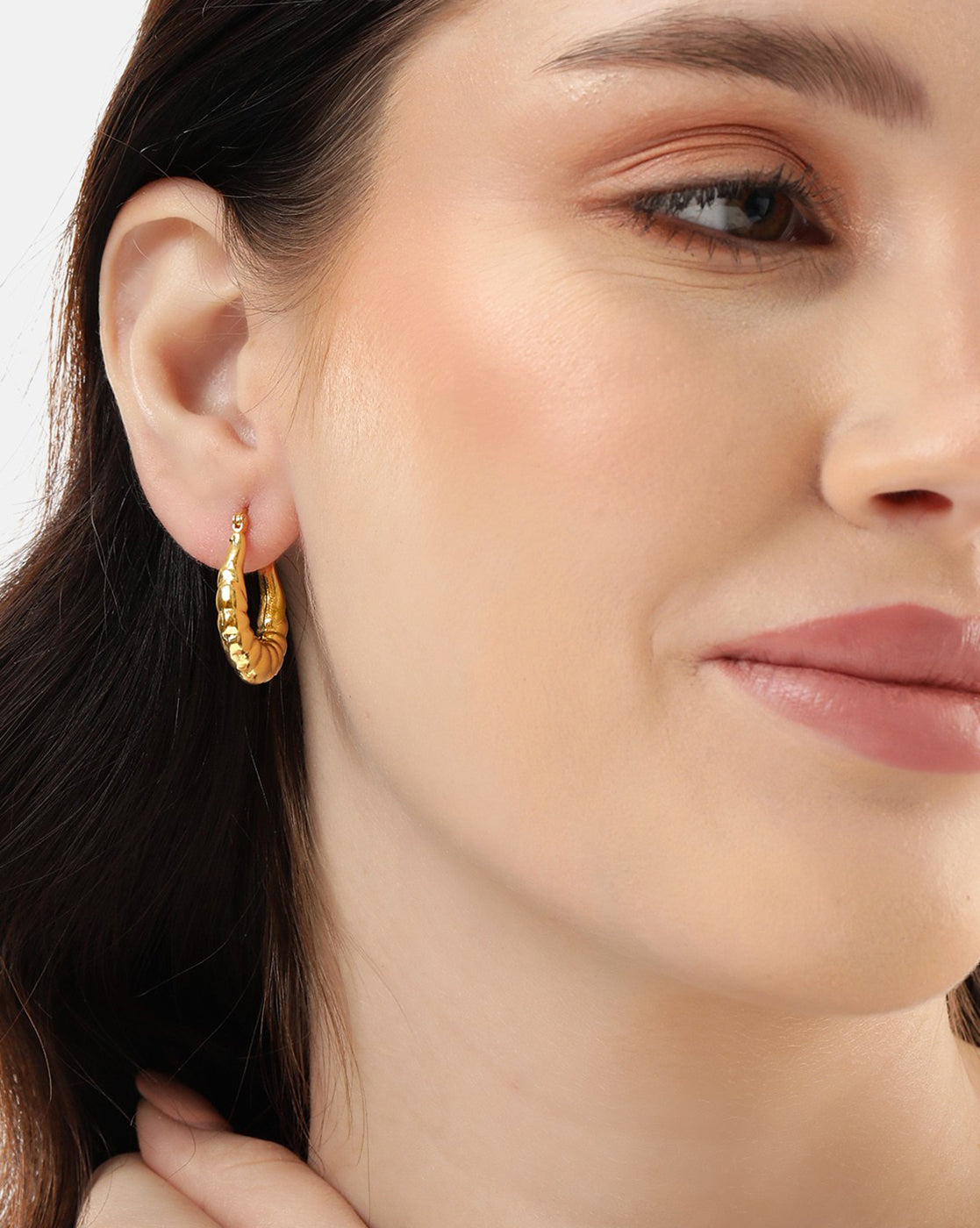 18kt Gold Plated Fancy Contemporary Hoop Earring