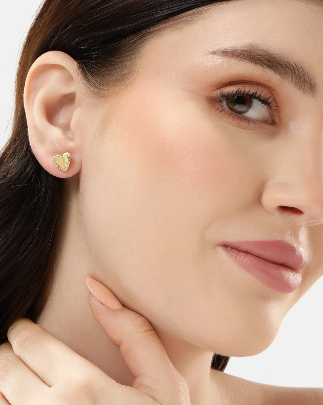 18kt Gold Plated with CZ Heart Stud Earring