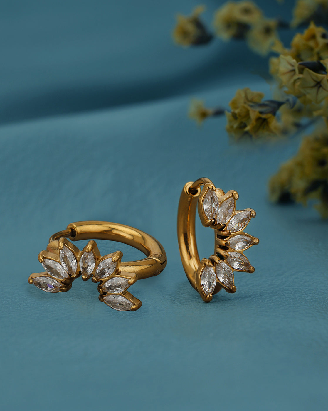18kt Gold Plated Stainless Steel CZ Hoop Earring