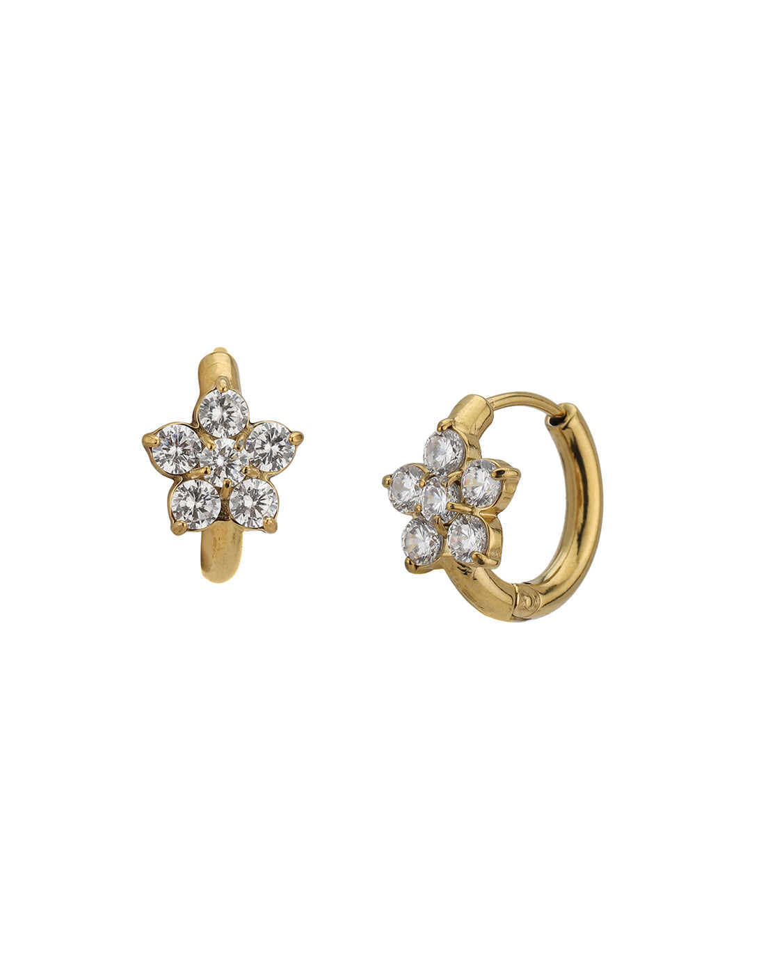 18kt Gold Plated Stainless Steel CZ Floral Hoop Earring