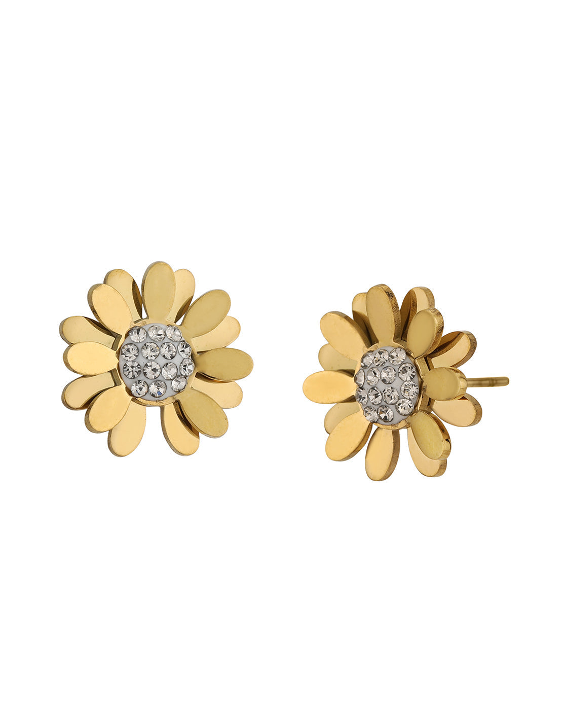 18kt Gold Plated Stainless Steel CZ Floral Stud Earring