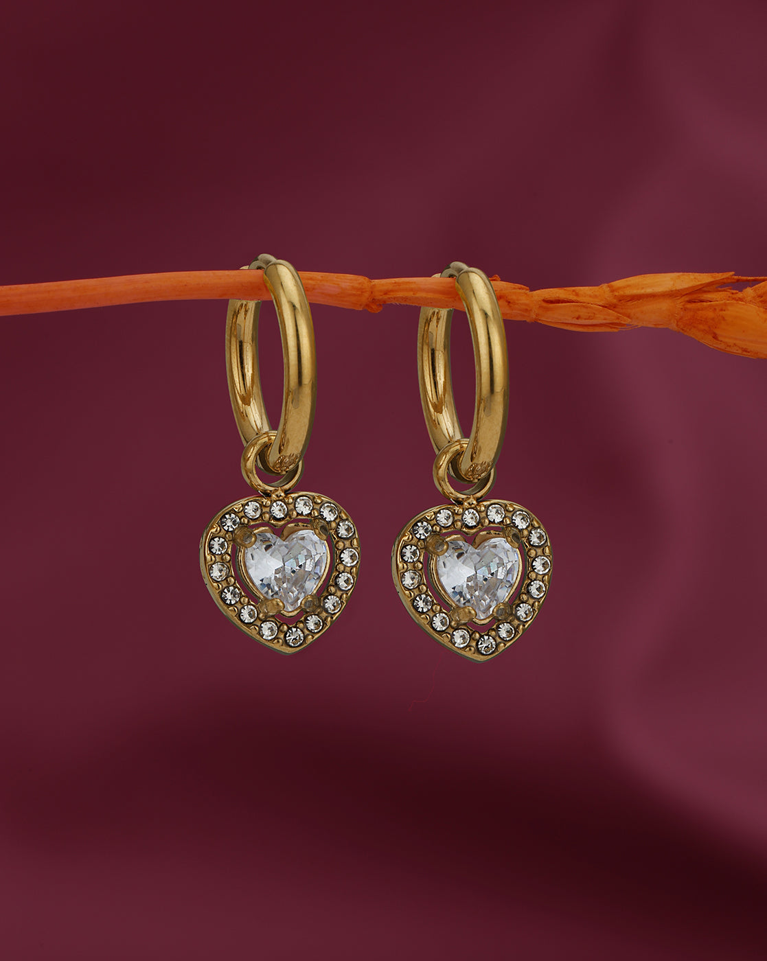 18kt Gold Plated Stainless Steel CZ Heart Hoop Earring