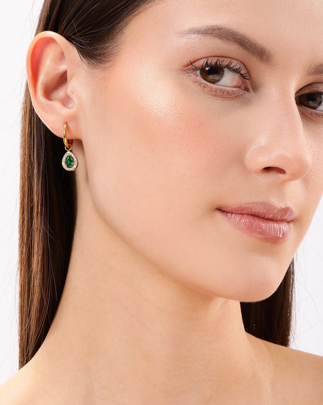 18kt Gold Plated Stainless Steel CZ Tear Drop Hoop Earring