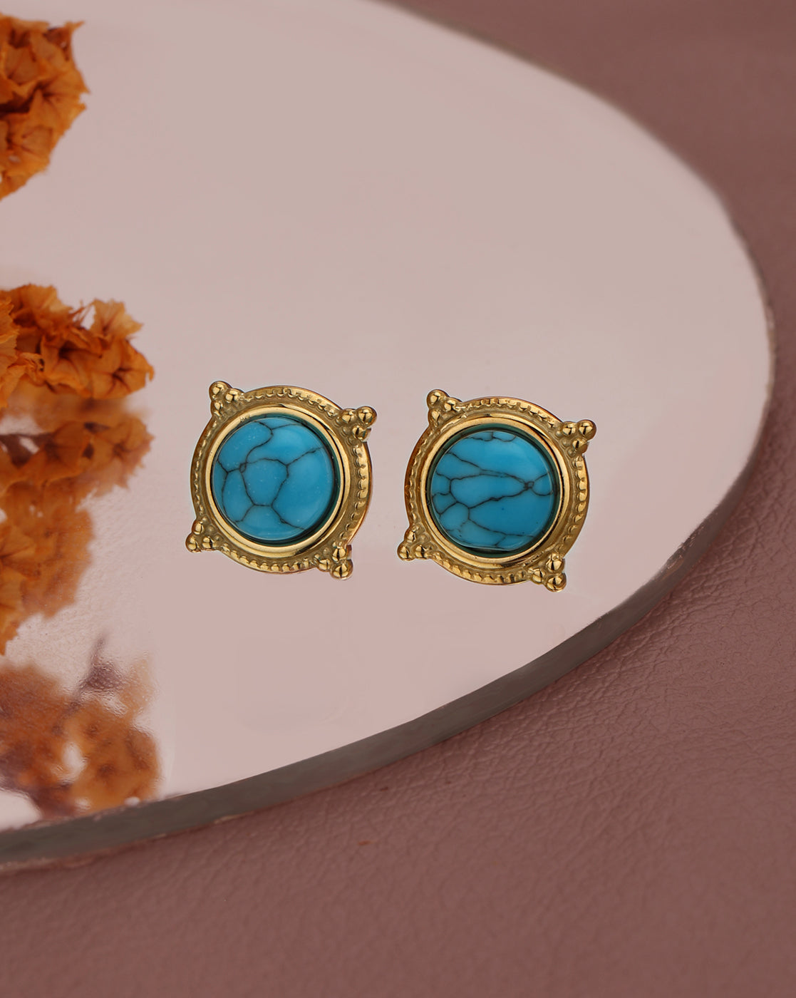 18kt Gold Plated Stainless Steel Turquoise Studded Stud Earring