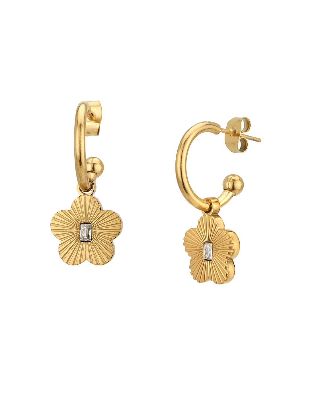 18kt Gold Plated Floral CZ Half Hoop Earring