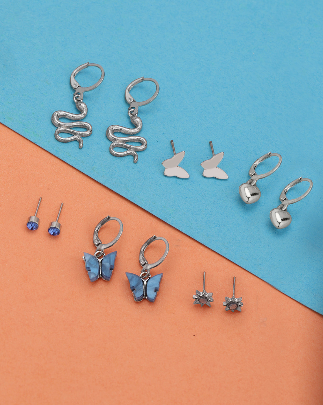 Set of 6 GENZ Silver Plated CZ Multipack Stud & Hoop Earring Set