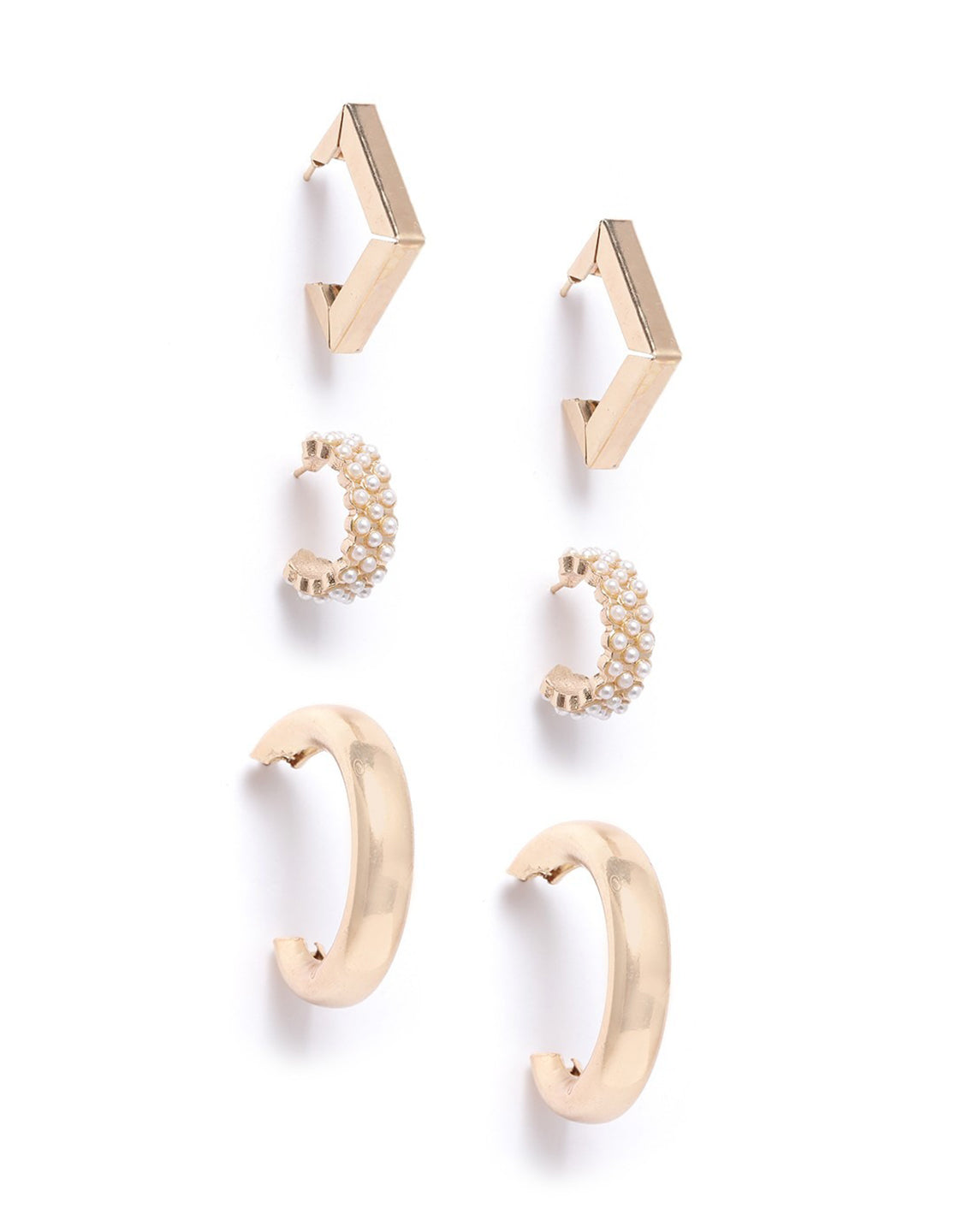 Set of 6 Gold Plated Contemporary Stud & Hoop Multipack Earring Set