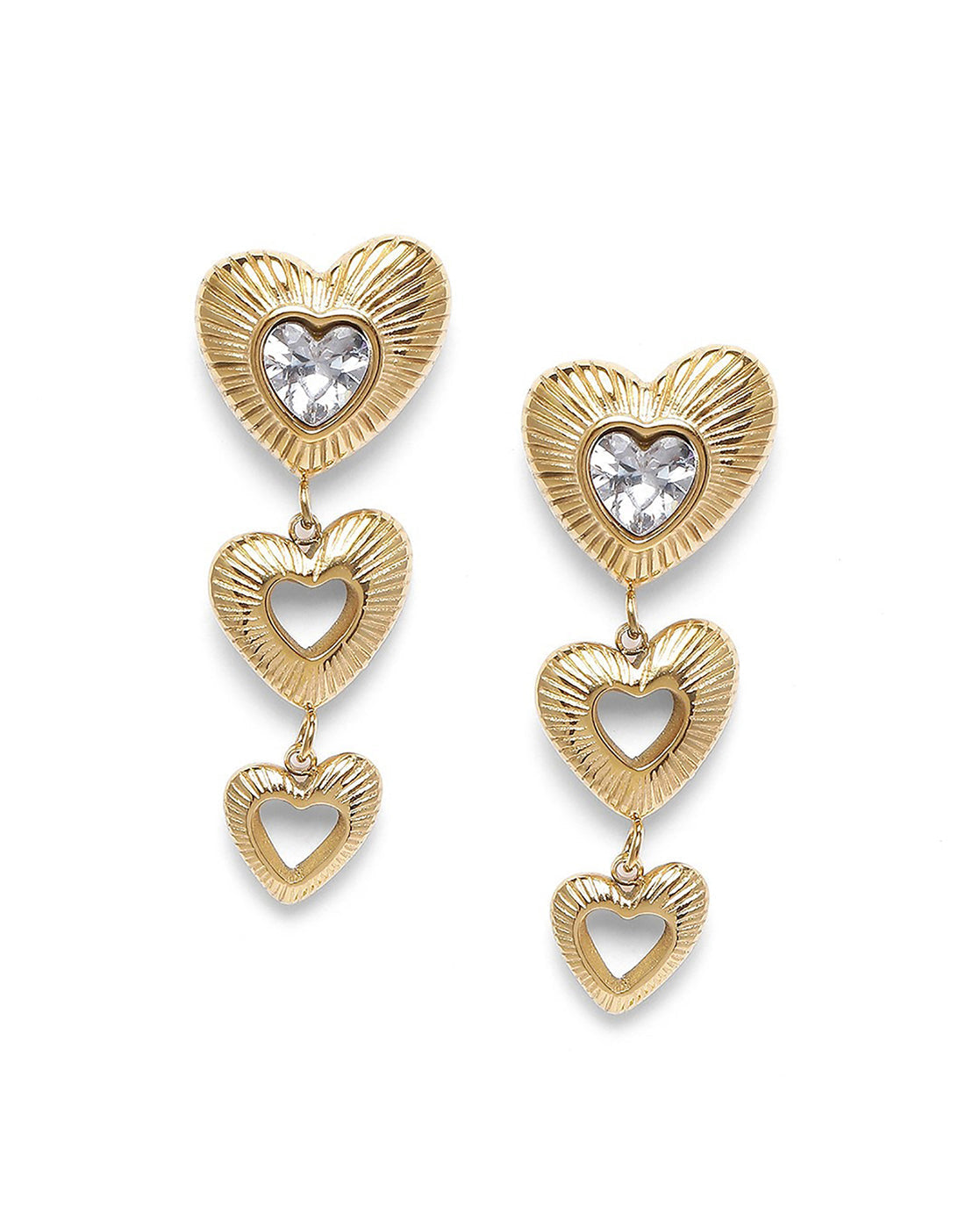 Gold Plated CZ Triple Heart Drop Earring