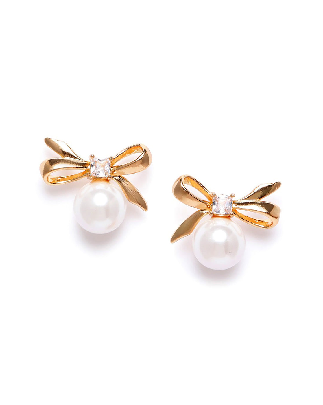 Gold Plated CZ and Pearl Butterfly Bow Bold Stud Earring