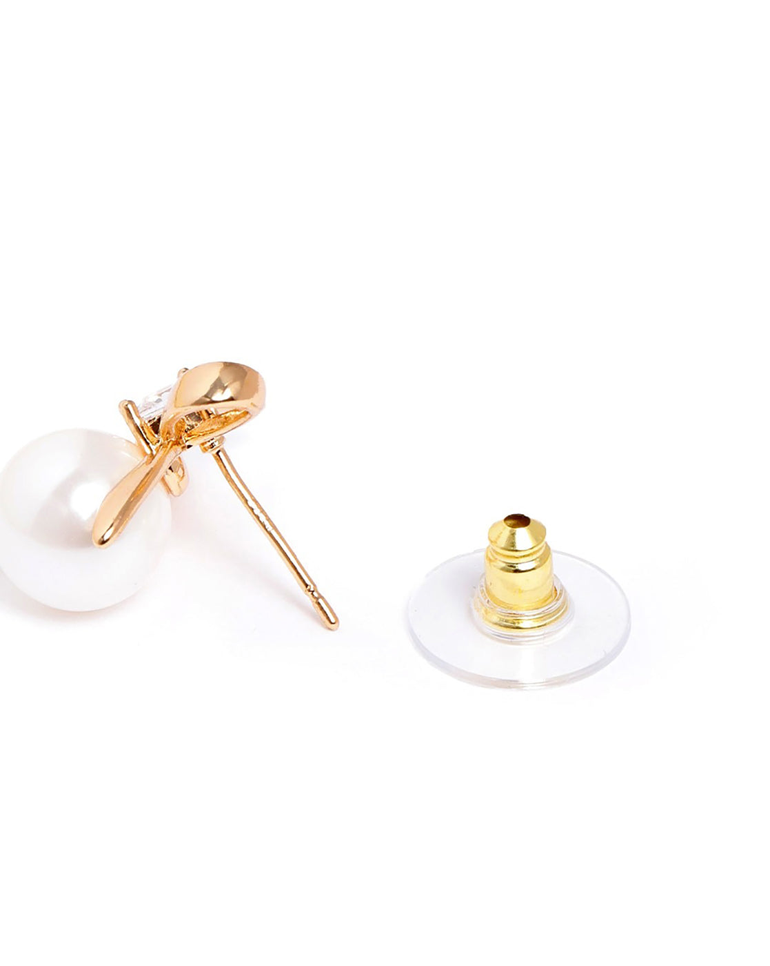 Gold Plated CZ and Pearl Butterfly Bow Bold Stud Earring