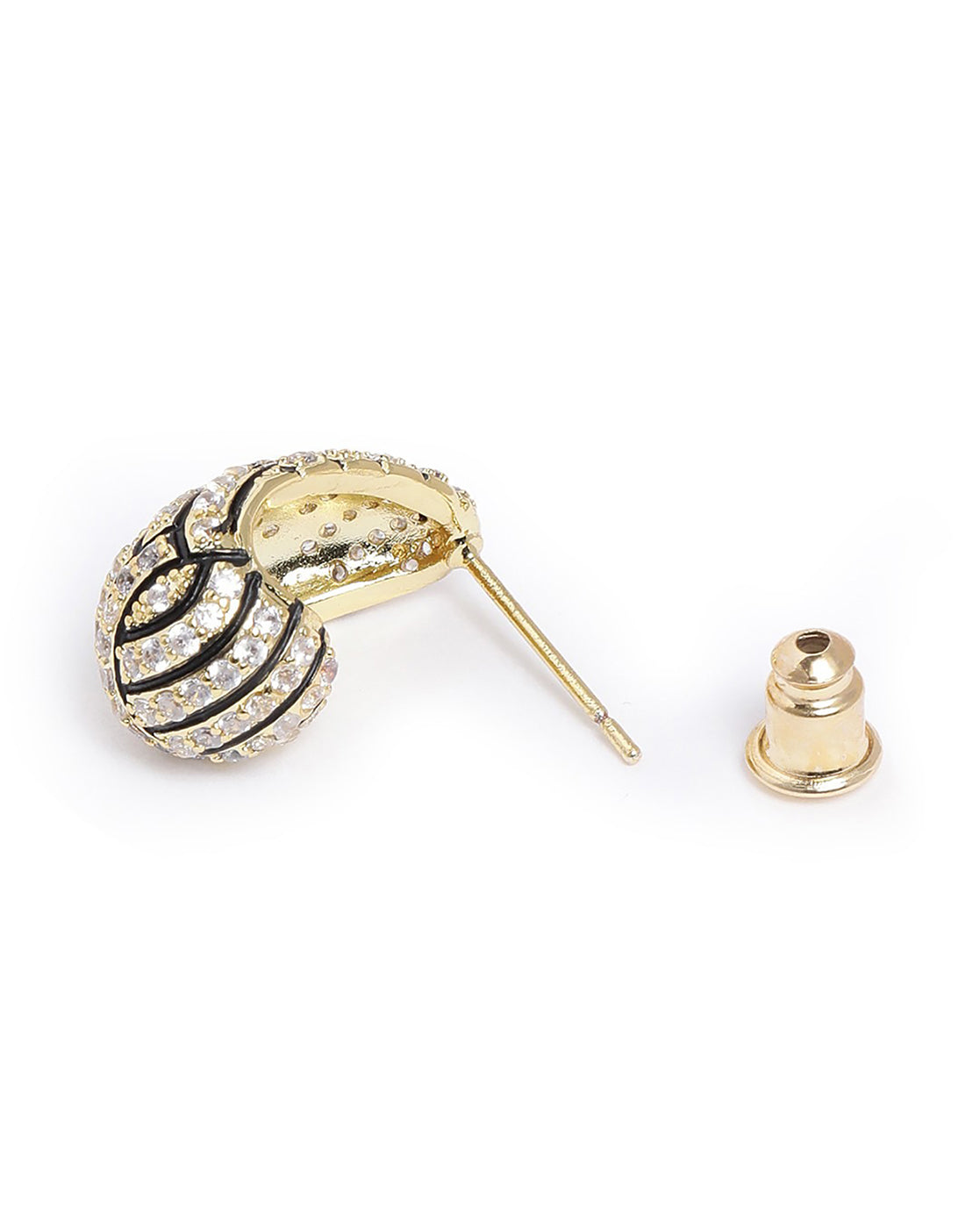 Gold Plated CZ Contemporary Half Hoop Earring