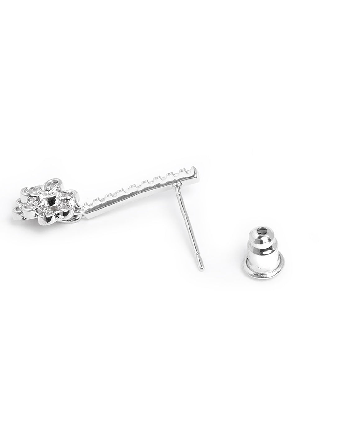 Silver Plated CZ Dangling Floral Drop Earring
