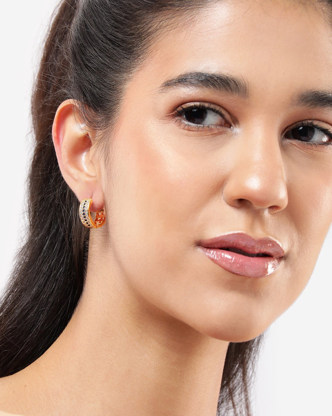 Gold Plated Blue CZ Fancy Hoop Earring