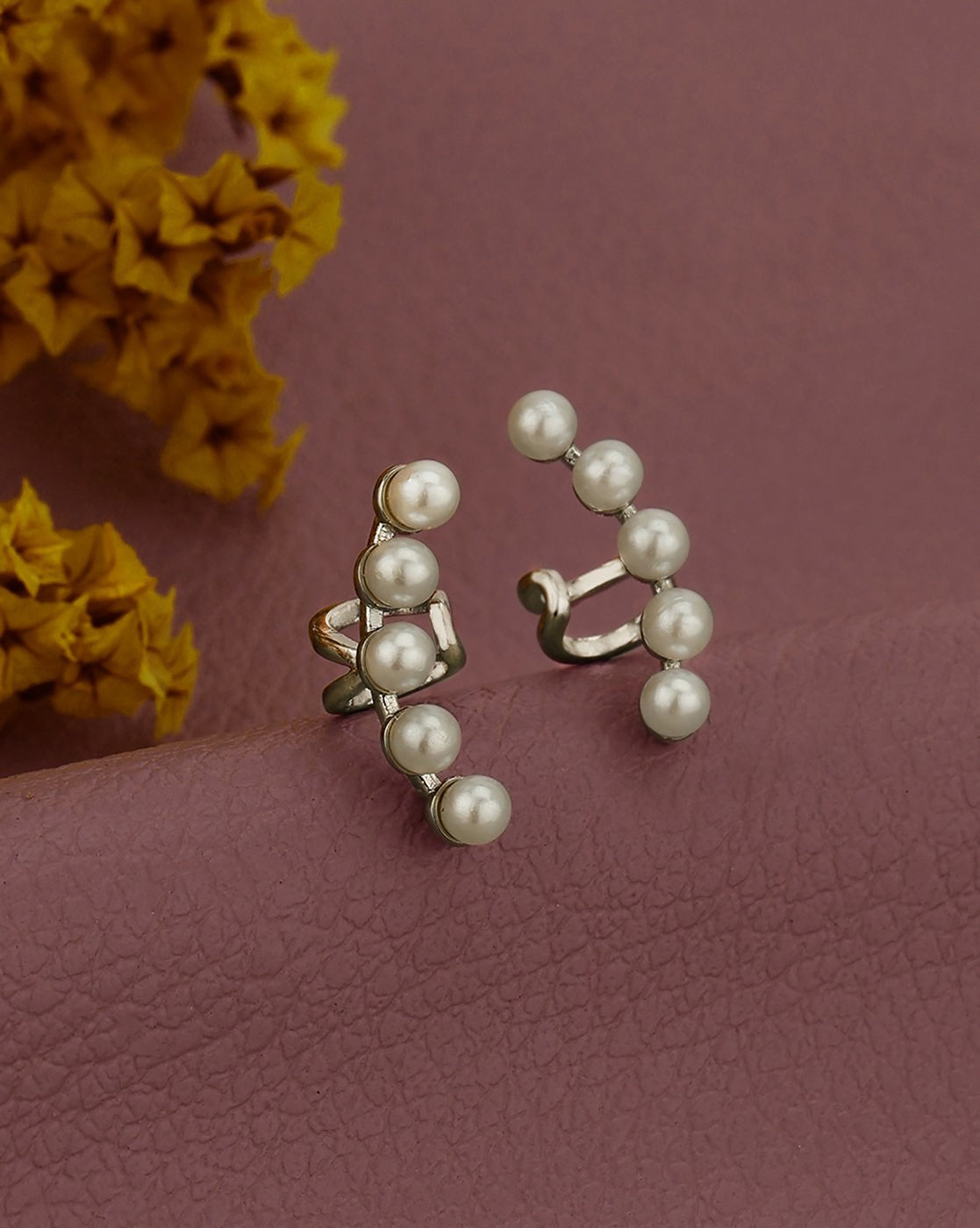 Silver Plated Pearl Fancy Ear Cuff Earring