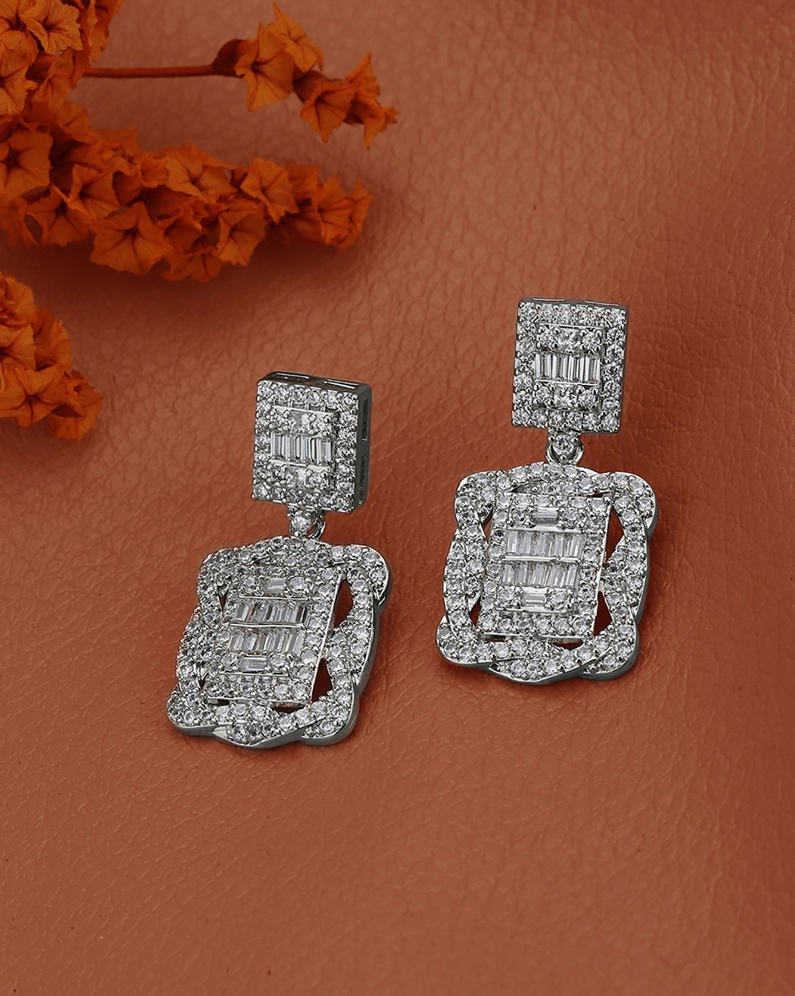Premium Silver Plated CZ Square Drop Earring