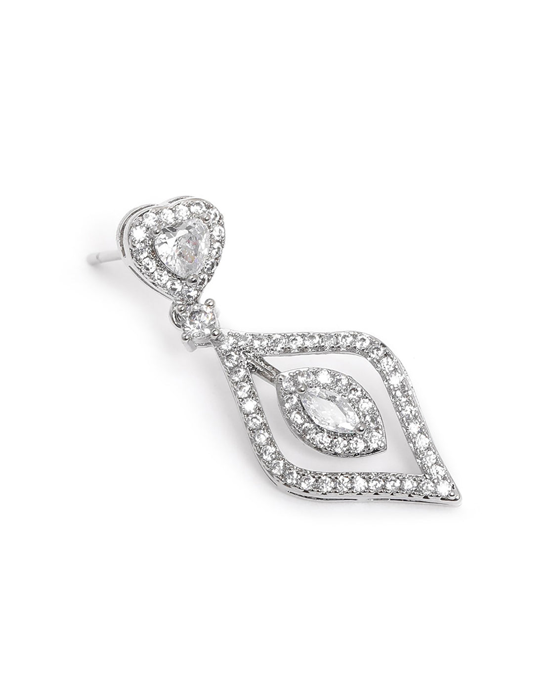 Premium Silver Plated CZ Heart and Marquise Fancy Drop Earring