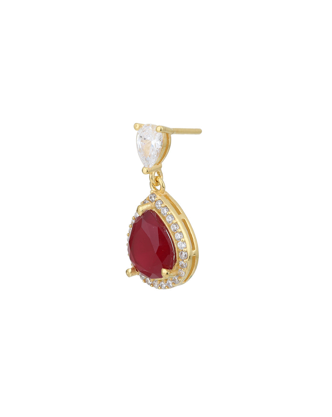 18kt Gold Plated CZ Ruby Teardrop Drop Earring