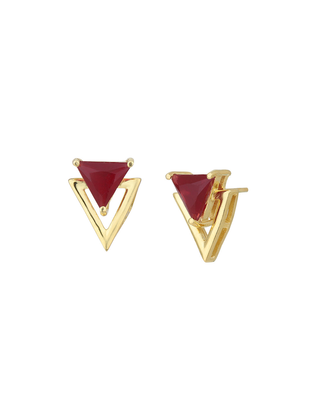 18kt Gold Plated Ruby Triangular Stud Earring