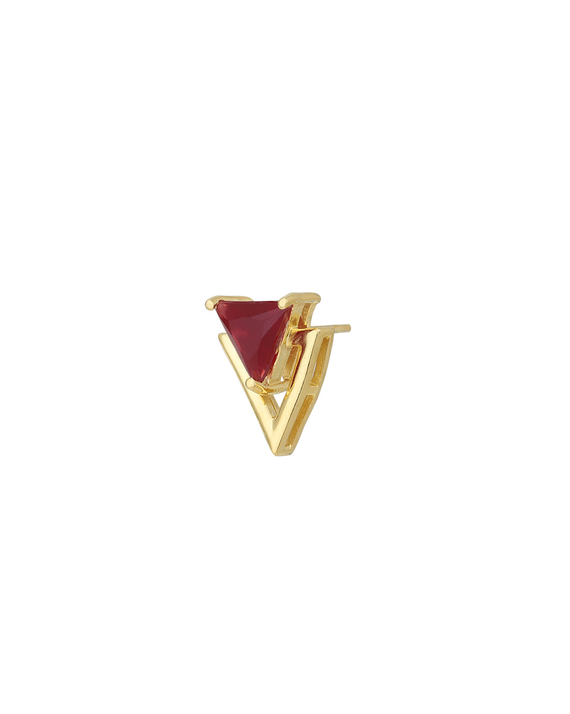 18kt Gold Plated Ruby Triangular Stud Earring