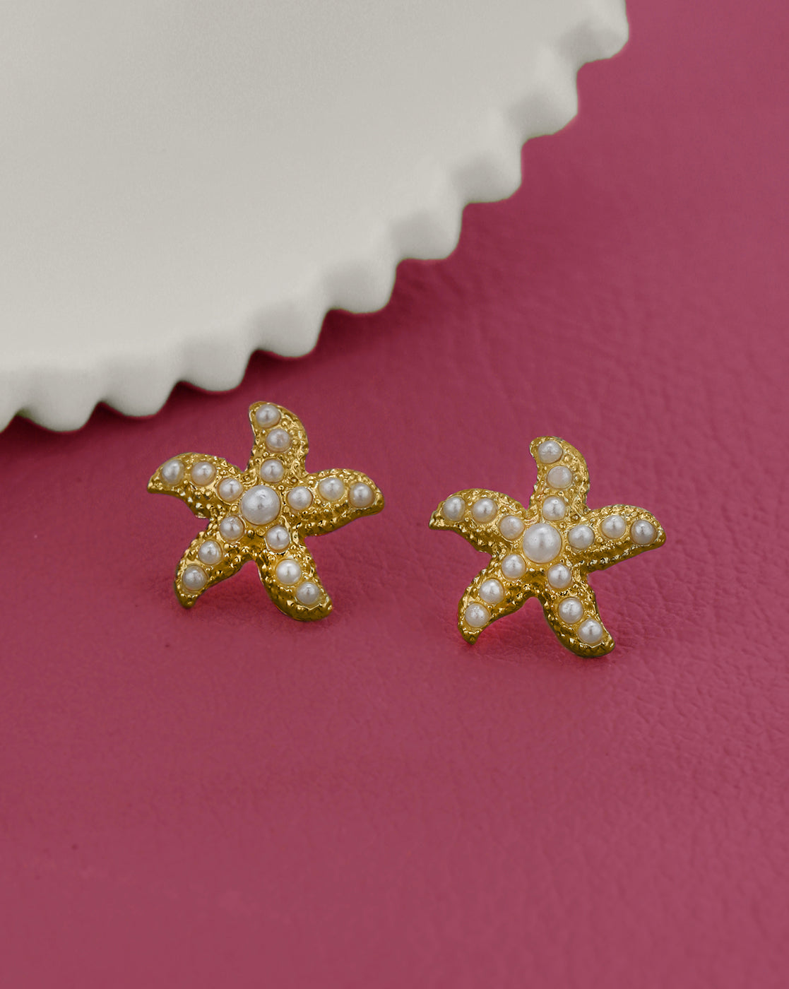 Gold Plated Pearl Starfish Stud Earring