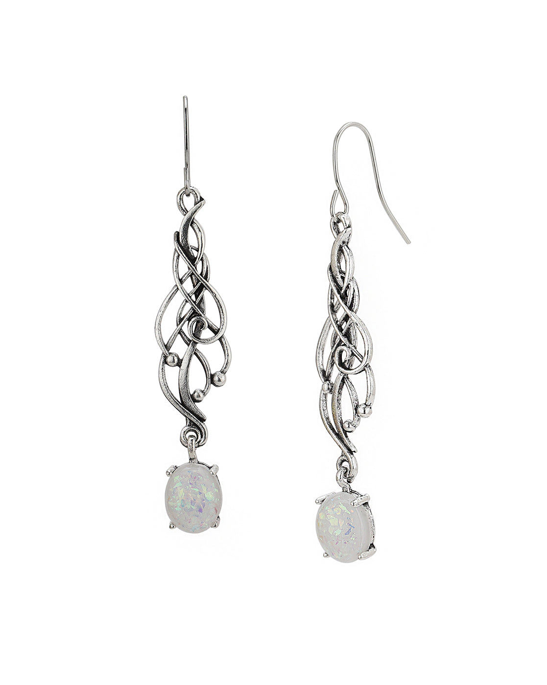 Silver Plated Dangling Glass Bead Contemporary Drop Earring