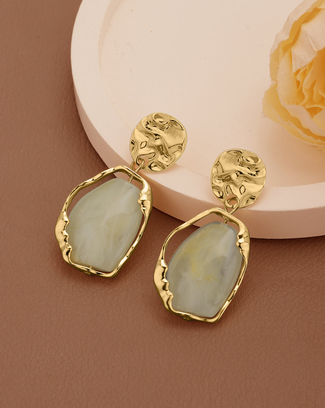 Gold Plated Glass Bead Contemporary Drop Earring