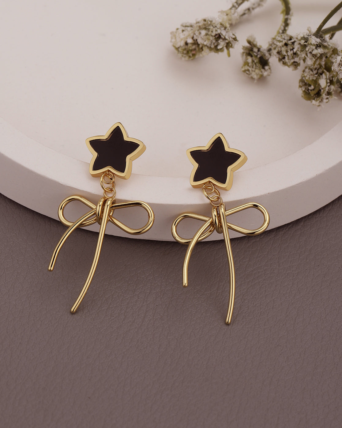 18kt Gold Plated Star & Bow Drop Earring