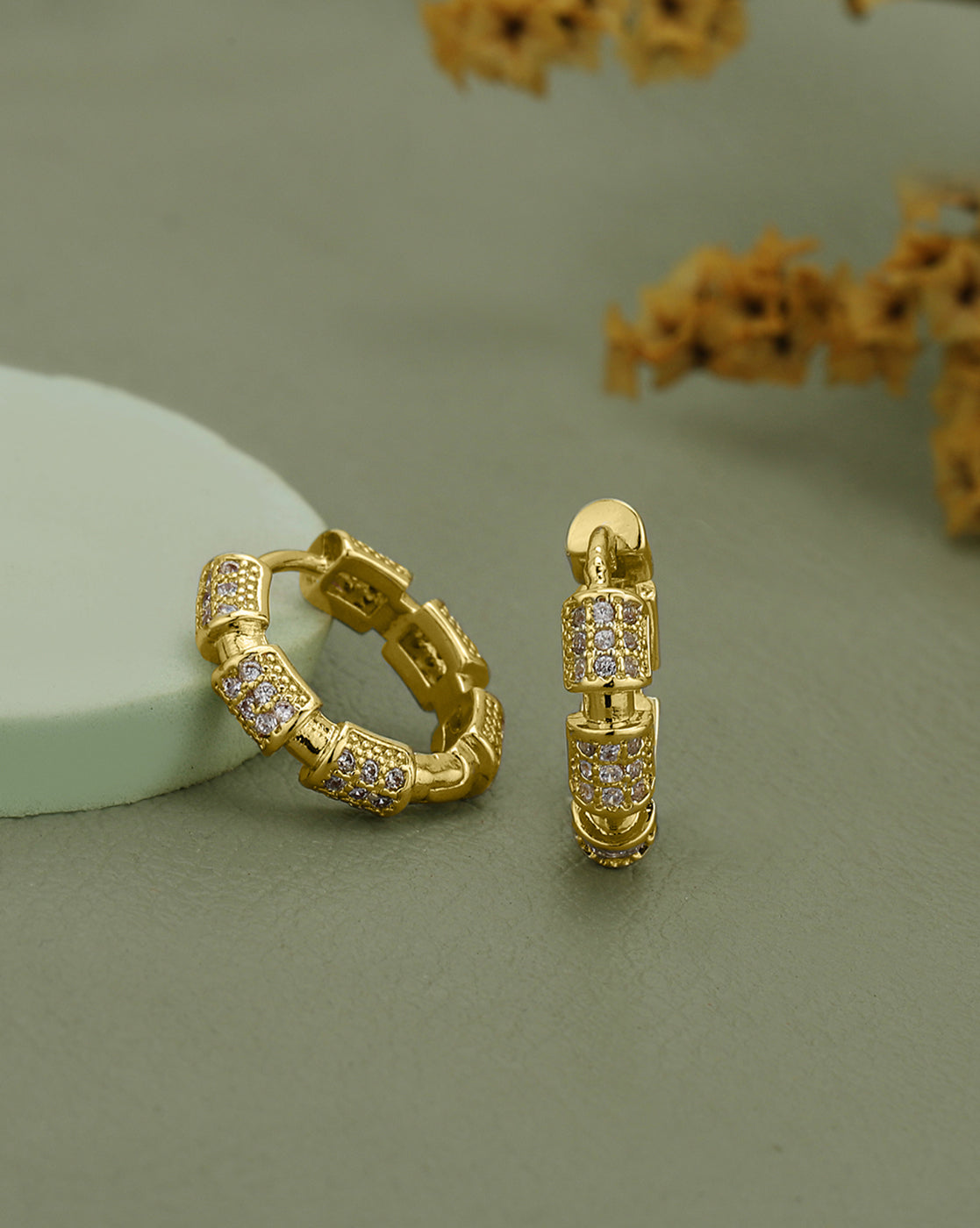 Gold Plated CZ Circular Mini Hoop Earring