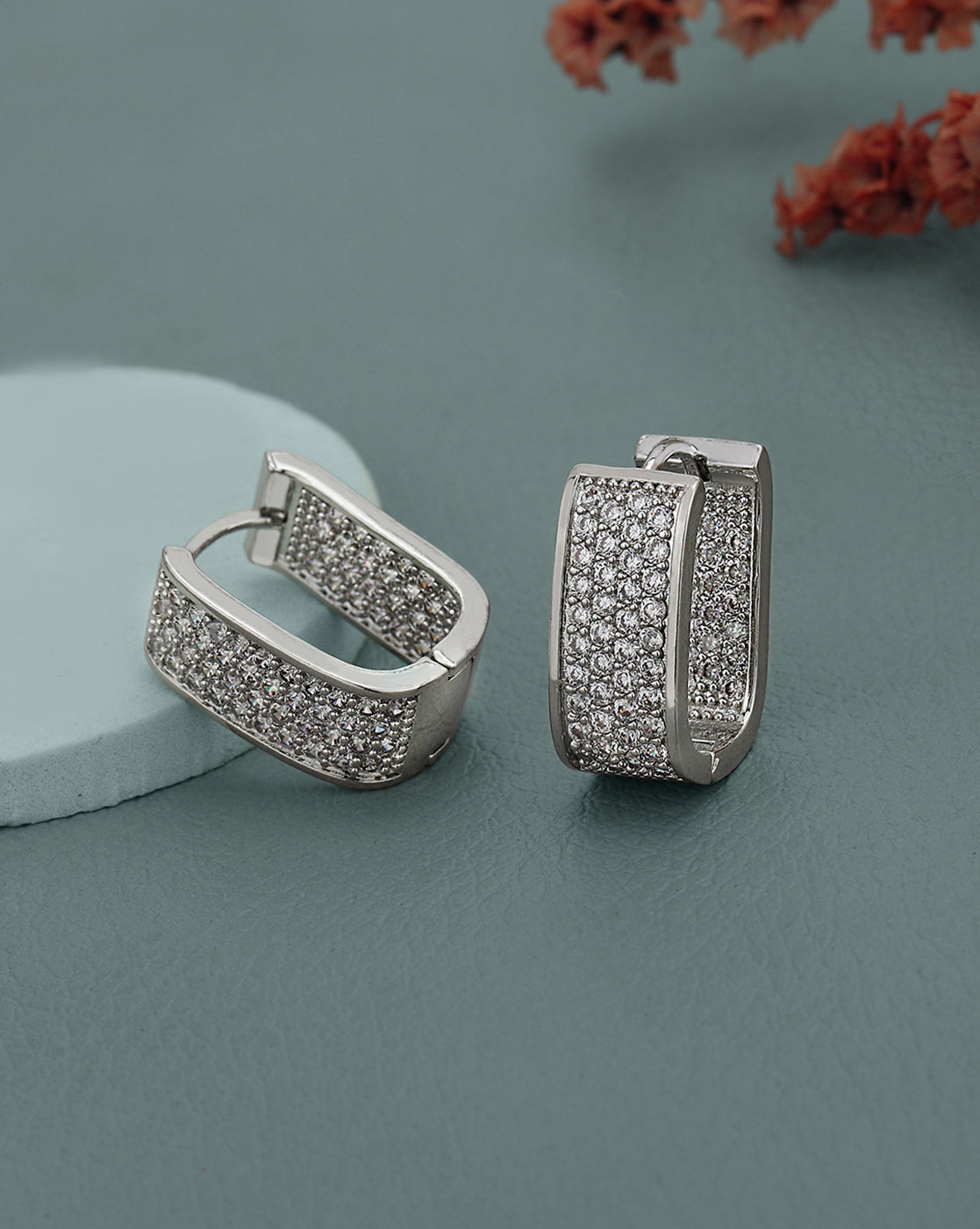 Silver Plated CZ Oval Hoop Earring