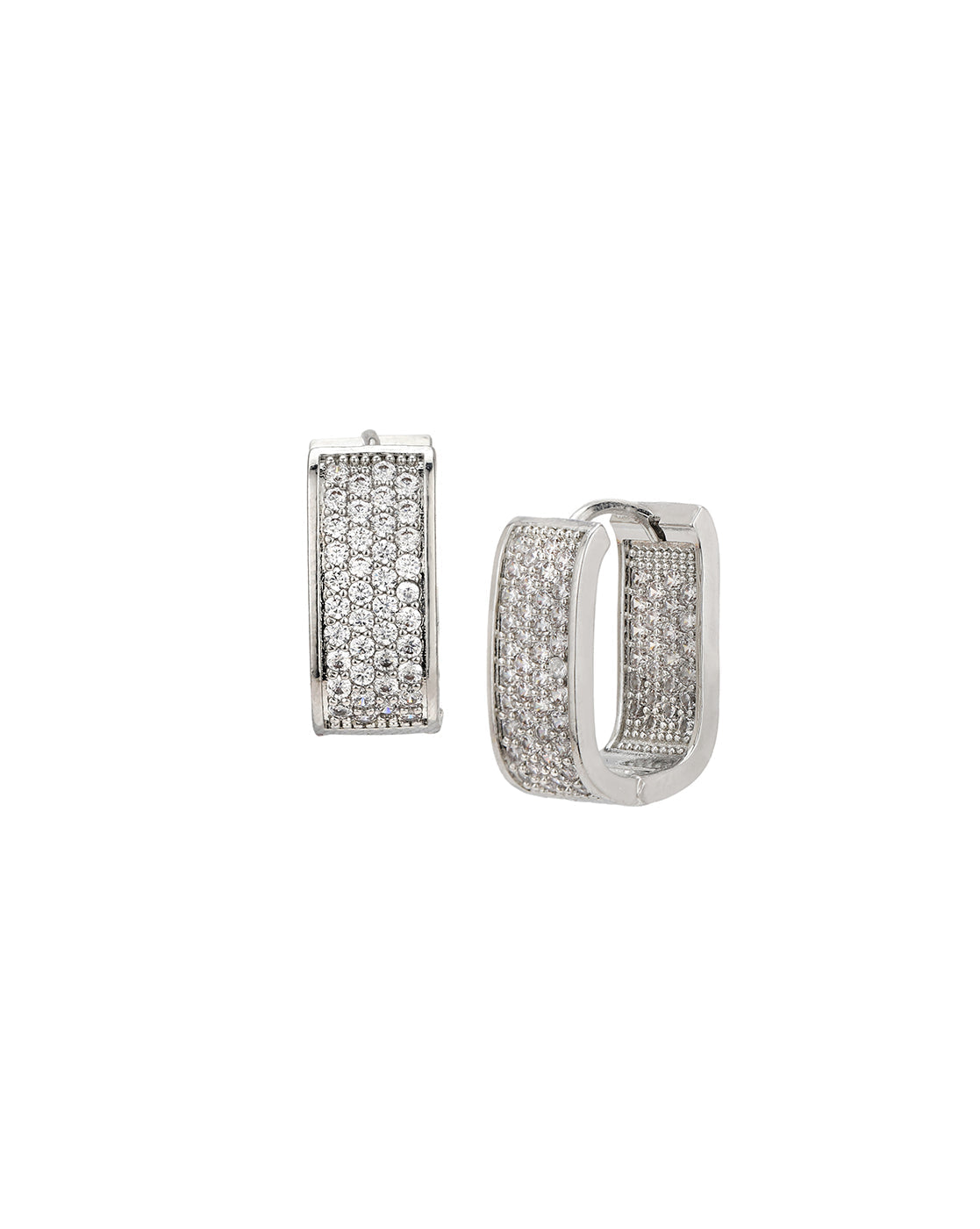 Silver Plated CZ Oval Hoop Earring