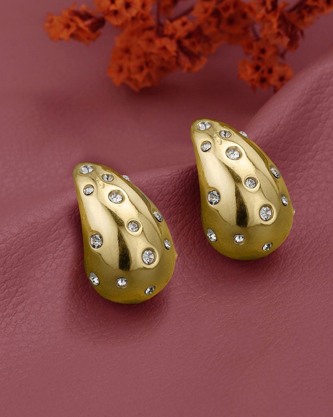 18kt Gold Plated CZ Teardrop Bold Stud Earring