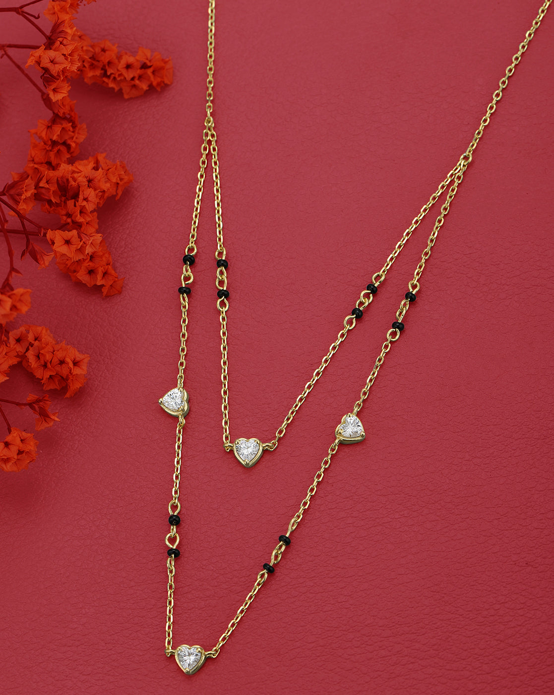 18kt Gold Plated CZ Multiple Heart Double Chain Mangalsutra
