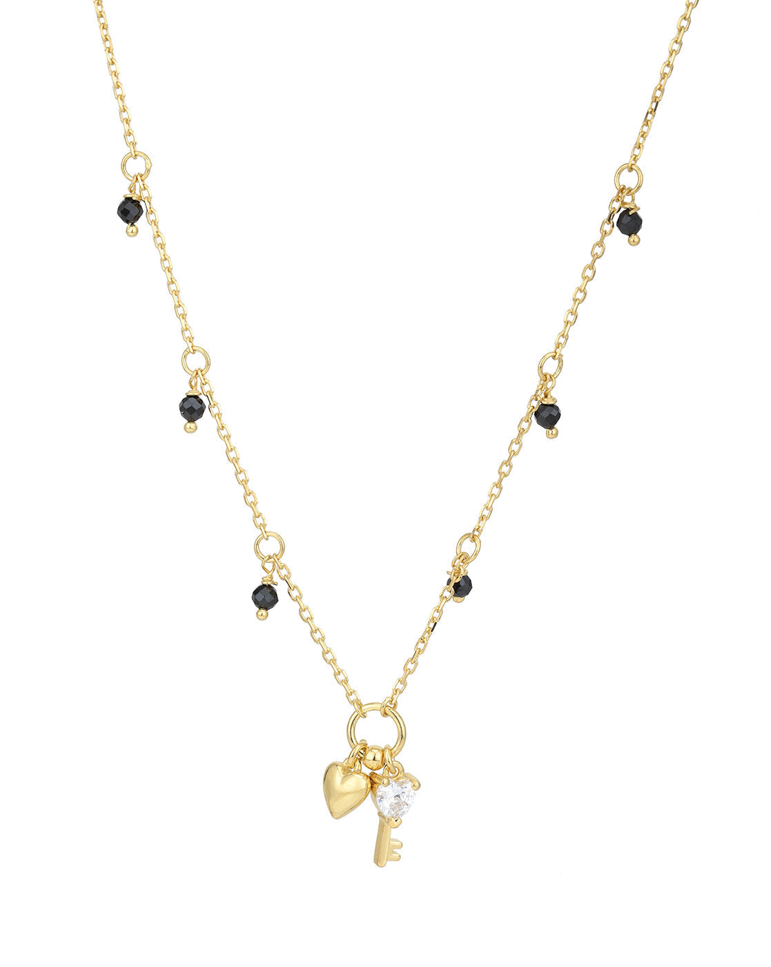 18kt Gold Plated CZ Dangling Heart and Key Pendant Mangalsutra